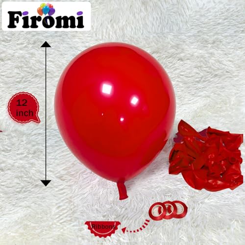 Image of Firomi Matte Latex Red Balloons 12-inch 100 Pack (with 3 Ribbons)