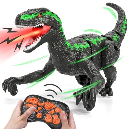 Bennol Jouets dinosaures télécommandés pour enfants de 3 à 5 à 7 ans, simulateur de démonstration à une touche - Vélociraptor jurassique pour enfants...