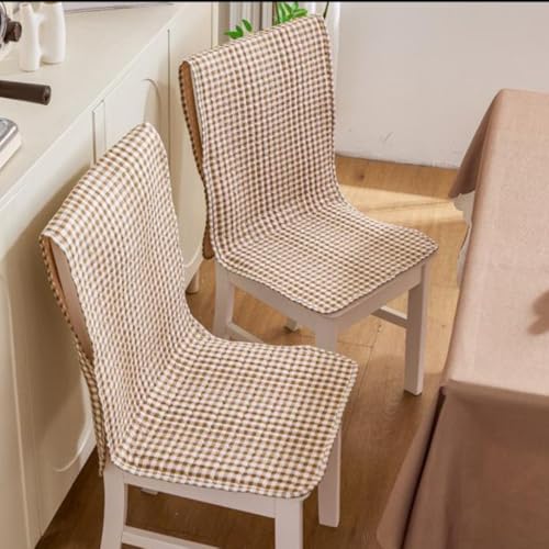 Image of HOMETHREADS Premium Cotton Chair Cover Set | Soft & Comfortable Seat Covers with Anti-Skid Non-Slip Backing + Waterproof Dining Table Cover (140x180 cm) (Beige Box,4 Chair Covers + 1 Table Cover)