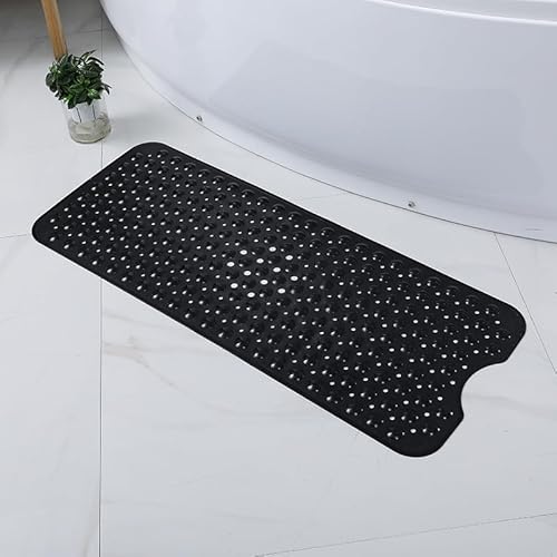 100 x 40 cm Badematte Rutschschutz, Badezimmer Badewanne Matten für Wanne, Maschinenwaschbare Duschmatte für Kinder und Ältere (schwarz)