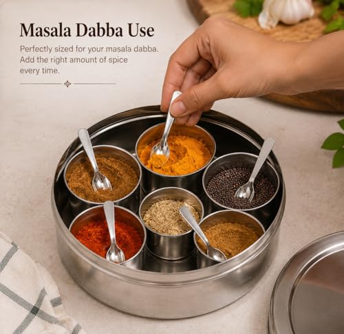Image of Kanshita's Rasoiware Silver Stainless Steel Mini Masala Spoons | 10.5 cm Small Serving Spoon for Spice Jars, Tea & Sugar Containers | Set of 12