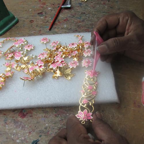 Plated Lotus and Enamel Pearl Link Bracelet