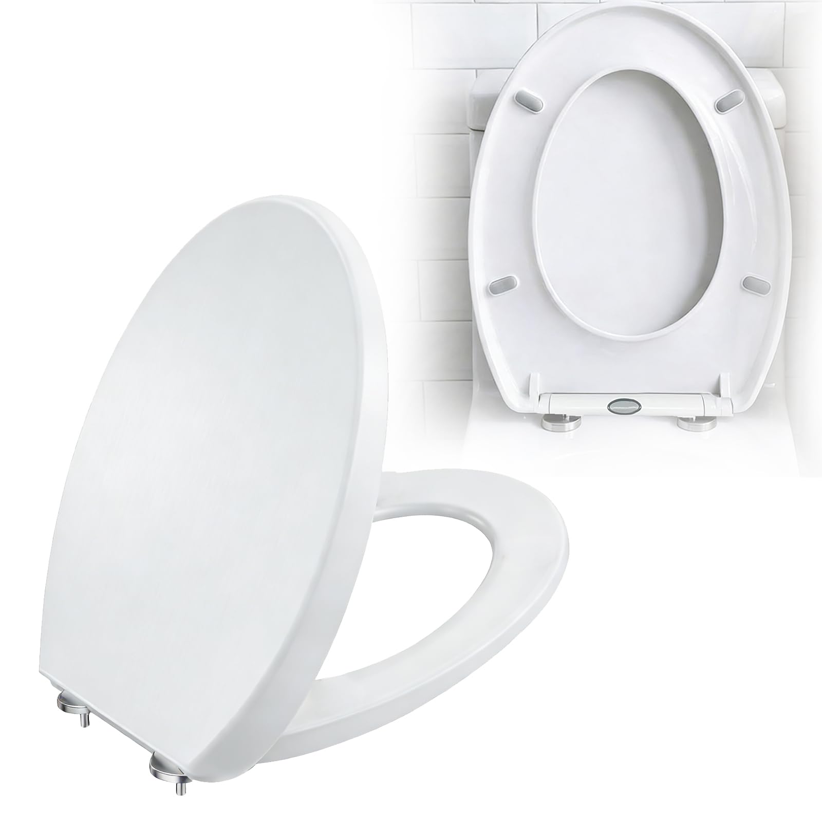 Siège de toilette universel blanc avec lunette WC à fermeture douce et amortisseur