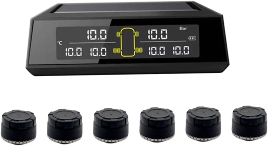 Unomor 1Set Wheel Solar Tire Pressure Monitoring System Real Vehicle Tire Pressure Detector with External Sensors Automatic Activation Dual Charging for Trucks Rvs Buses