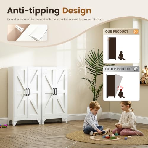 Image of Yizosh Metal Storage Cabinet with 2 Doors and 3 Adjustable Shelves - 47 inch White Kitchen Pantry Storage Cabinet Locker for Kitchen,Living Room,Dining Room