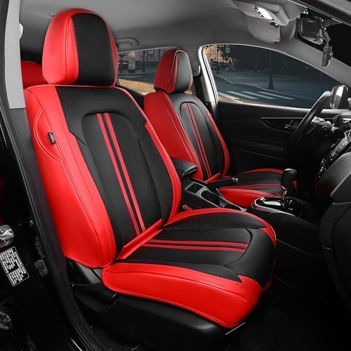 FREESOO Black Beige Car Seat Covers Full Set - Faux Nappa Leather Seat