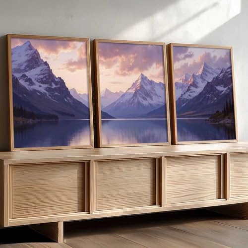 Image of kotart Big Aesthetic Mountains View Wall Art Paintings | Lake View Framed Painting | Nature Art Vastu Frames for Living Room Bedroom Wall Decor Set Of 3 (19X25 inch)