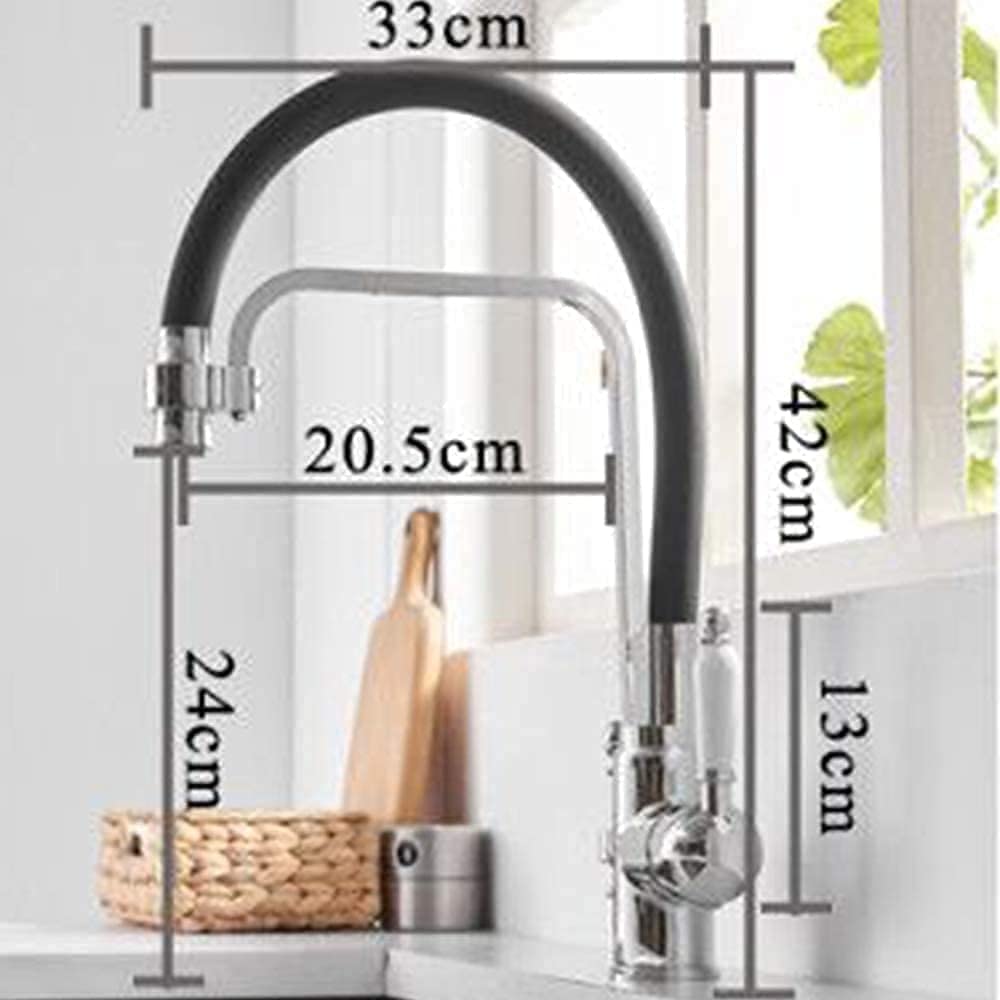 Rubinetto for lavello della cucina Rotante a 360 gradi Può abbassare lo spruzzo Doppi spruzzatori con miscelatore a doppia maniglia filtro for acqua pura(Blue)