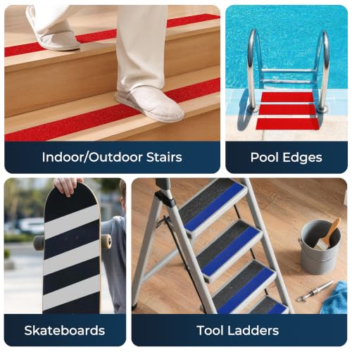 Image of Reniteco Anti Slip Tape 3PC, 2 inch x 16.5Ft Heavy Duty Grip Tape, High Adhesion & Waterproof, No Residue, for Outdoor Stairs, Tile, Shower, Bathtub - Extra Grip Safety Tape (Red, Blue, Clear)