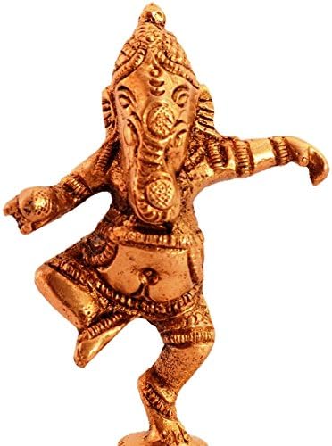 Purpledip Brass Statue: Dancing Ganesha (Ganapathi/Vinayaka) Idol In Unique Posture (11087), Gold, Standard - Image 4