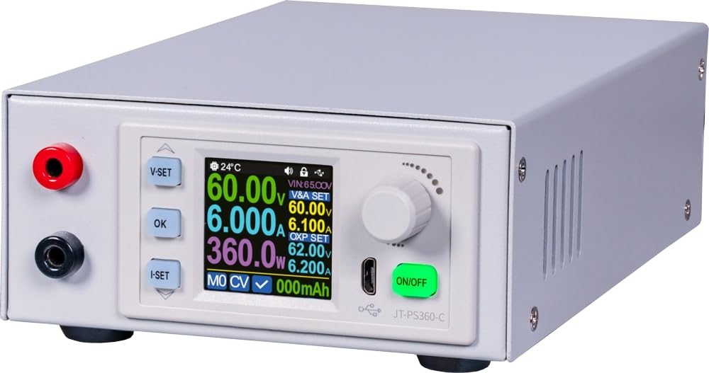 Joy-it JT-PS3060-C - Fuente de alimentación de Laboratorio Regulable (0-60 V, 0-6 A, 360 W, con Fin programable, número de Salidas 2