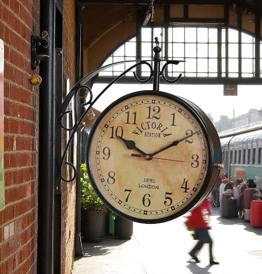 Image of Double-Sided Wall Clock | Trending Design | Classic Hanging Bracket Clock for Home & Cafe Decor (10 inch Being dial)