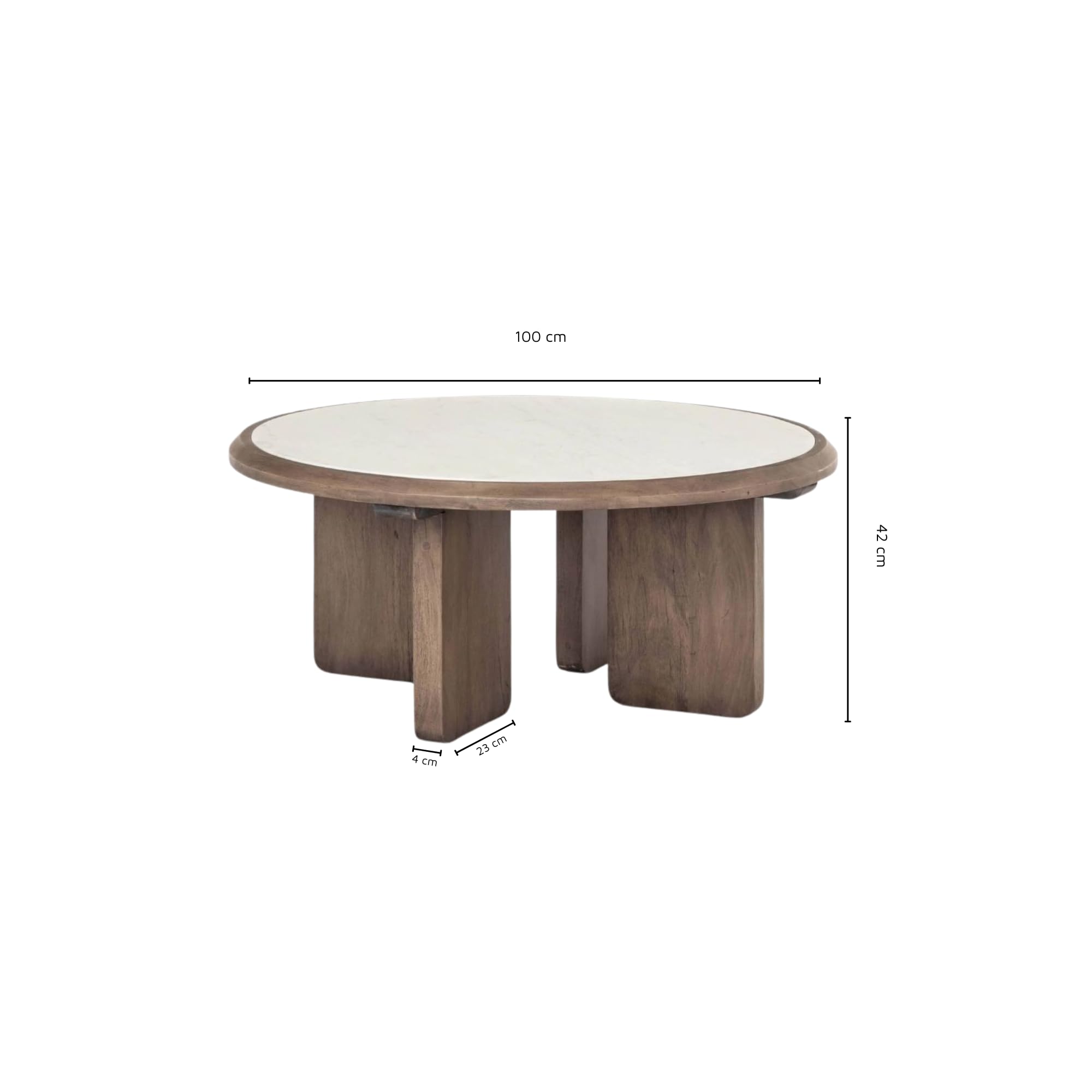 Table Basse Ronde Mira – Table Basse en marbre et Bois pour Salon – Élégance Naturelle et Usage Quotidien – Plateau marbre Blanc et Pieds en manguier – Design Chic et Intemporel