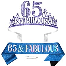Royal Blue 65th Birthday Decoraions for Women, 65th Birthday Sash and Crown Happy 65 and Fabulous Tiara and Sash Set Party Decorations