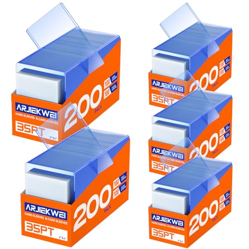 Image of 1000 Pack Card Sleeves Hard Plastic, Arjiekwei Rigid Baseball Card Holder, 3X4 Premium Sports Cards Protector, 35pt Top Cases Loads for Trading Game Cards (500 Rigid + 500 Clear)