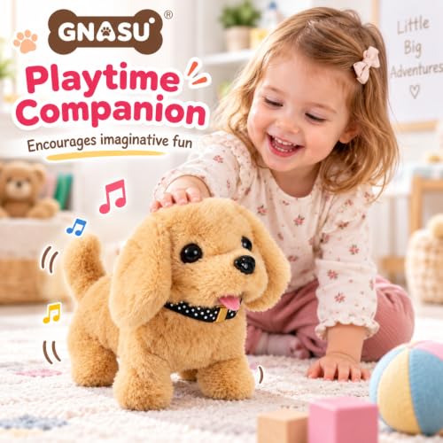 Image of Battery Operated Walking Dog Toy for Kids with Barking Sound, Soft Plush Backflip Puppy with Wagging Tail and Realistic Movement for Indoor Play and Gifting