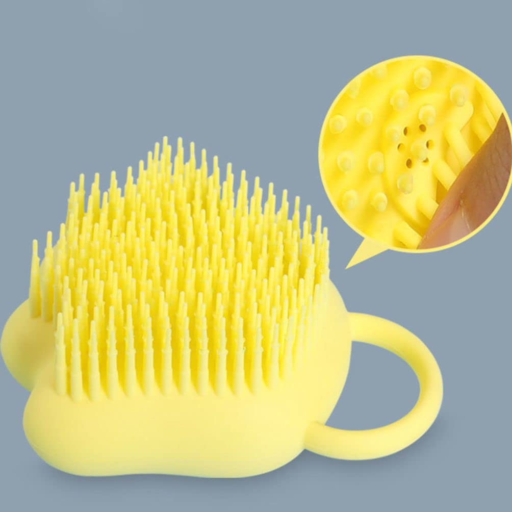 Silicone Shower Brush, 3.94 x 3.35 x 2.09 inch Cartoon Cat Paw Fast Baby Massage Brush Soothe Massage Brush Bathroom Accessory for Home Supplies Gadgets Bathroom Accessories (Yellow) image 4
