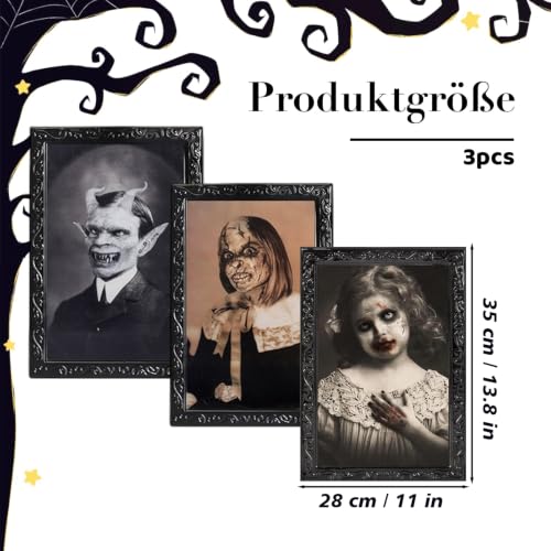 Rimotedeso Images de décoration d'intérieur Halloween, 3 Motifs d'images effrayantes avec Effet changeant, Portraits Vintage dans des Cadres Gothiques, à Suspendre, pour fête d'halloween et Maison – vue 2