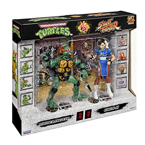 Bandai 2 Pack | Teenage Mutant Ninja Turtles Michelangelo Vs Street Fighter Chun-Li Action Figures | 6'' And Turtle With Articulation, P81252 #TOP1