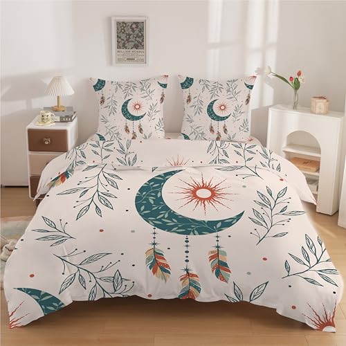 HYSNKSM Housse de Couette 90x190 Microfibre Enfant Parure de Lit 1 Personne Rose Clair Botaniques 2 Taies 65x65 cm Attrape-RêVes Feuilles Literie Confortable Doux &...