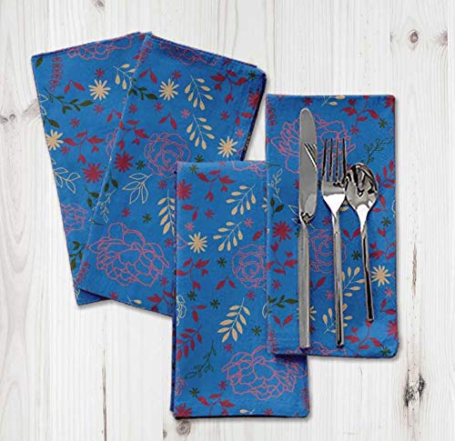 Serviette en lin floral bleu lavable lot de 6 serviettes table - 6