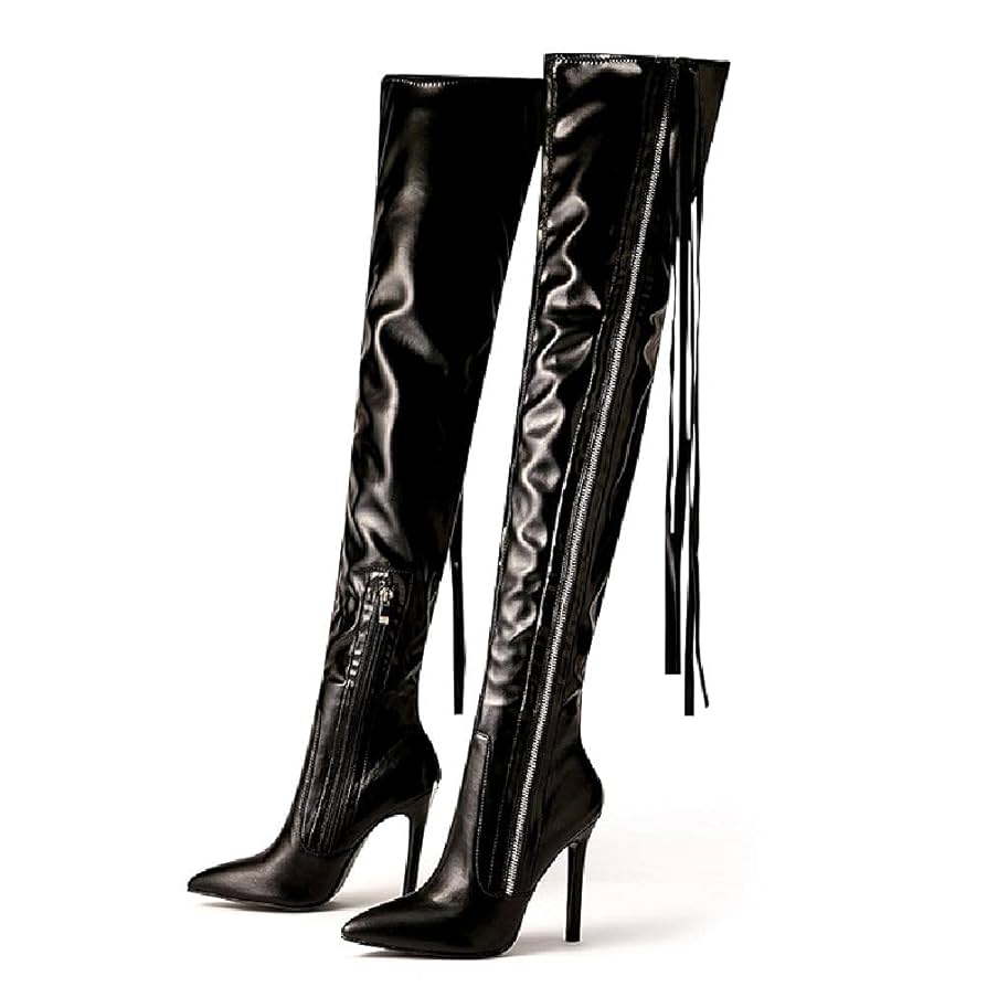 靴 twisted leather pointed toe zip boots Amazon.com: UWYTGF Women Thin High Heel Thigh High Boots Pu