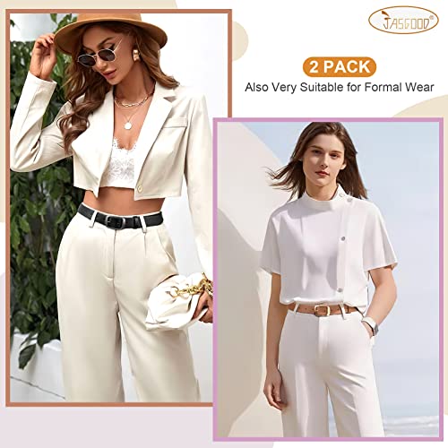 JASGOOD 2 Pack Women Faux Leather Belt, Fashion Ladies Belt with Pin Buckle for Jeans Pants4