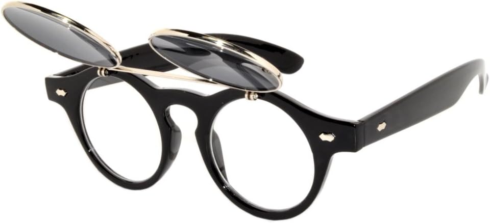 Vintage Round Sunglasses Retro Steampunk Flip Up Circle Glasses UV 400 Protection