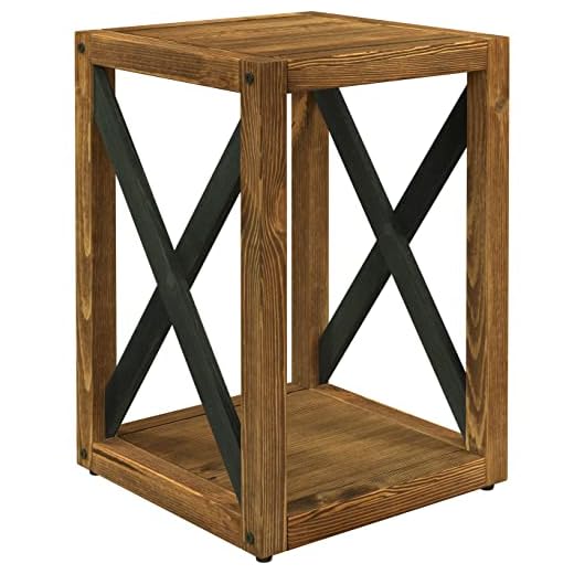 BAOBAB WORKSHOP Wood End Table for Living Room - Wooden Side Table for Bedroom - Handcrafted in Europe - Farmhouse Bedside Table Set for Storage - Accent Table - Walnut Color - 16"x16"x23"