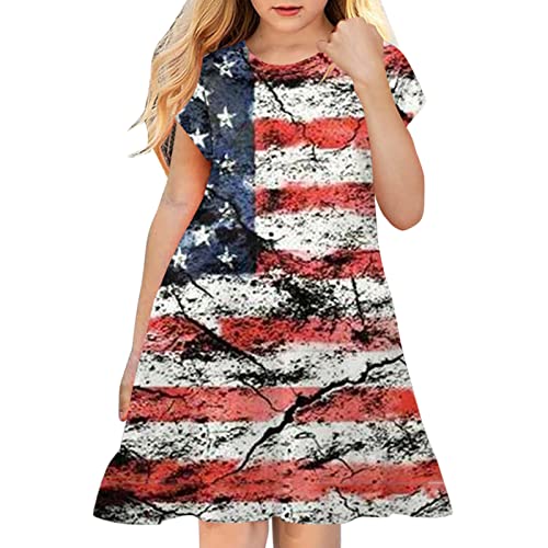 Zanjkr Maxi Dresses para meninas 2023 Kids 4 of July Independent Day Star Stripes Prints Vestido de