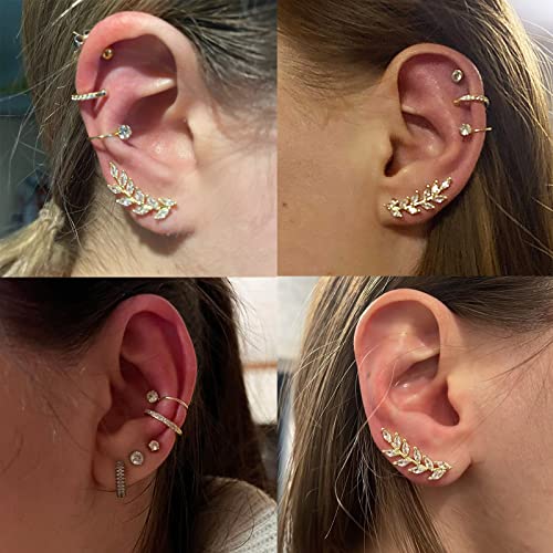 3 Pairs Gold Ear Cuff Earrings For Women 14K Gold Plated Ear Cuff For Girls Leaf Cubic Zirconia Ear Clip Non Pierced Earrings Jewelry Gifts (3 Pairs Gold) #TOP3