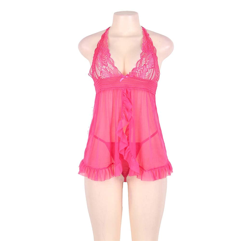 Lingerie Sexy da Donna Taglie Forti Camicia da Notte Sexy con Bretelle Monopezzo Lingerie Bustier Biancheria Intima Sexy da Donna Elasticizzata Taglie Forti (Rosa 5XL) (Nero XL) (Rosa XL)