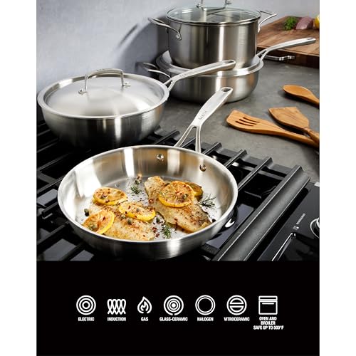 Image of Babish 10-Piece Professional Tri-Ply Non-Toxic Pots and Pans Cookware Set - Durable, Even Heat Distribution for Cooking and Baking