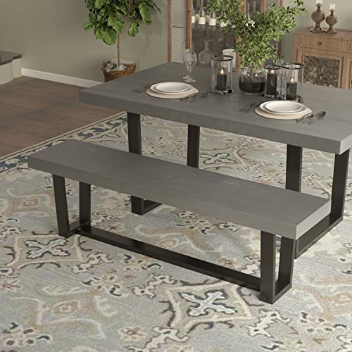 Farmhouse Wooden Bench, 60 Inch Wooden Dining For Dining Room Kitchen Entryway, Indoor Outdoor Industrial Kitchen Table Bench Seating With Metal Frame #TOP2