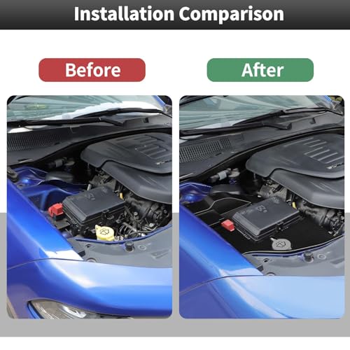 Image of CheroCar 3PCS Hood Engine Bay Cover Trim Kit for 2015-2026 Dodge Challenger,Interior Engine Bay Dress Up Kit,Coolant Windshield Washer Fluid Cover & Wire Dust Cover(Carbon Fiber Grain)