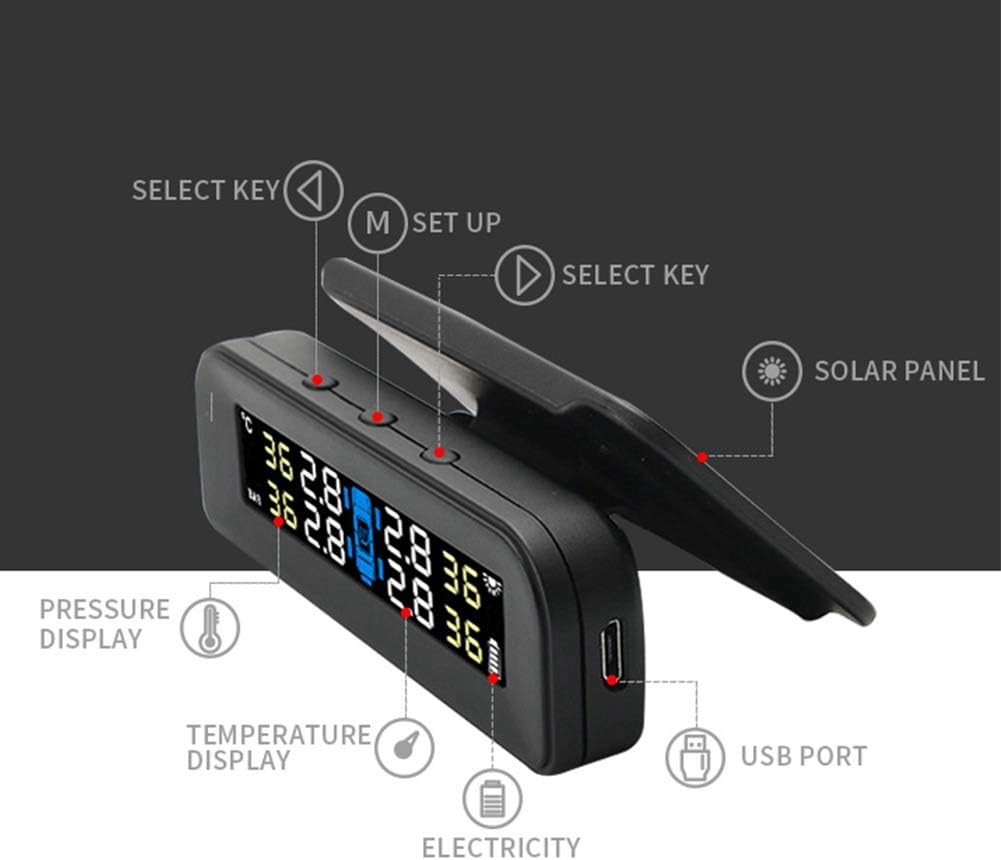 KIMISS Display System Screen, C-260 Car Tire Pressure Monitoring System Solar Universal Real-time Tester LCD Screen 4 Sensors