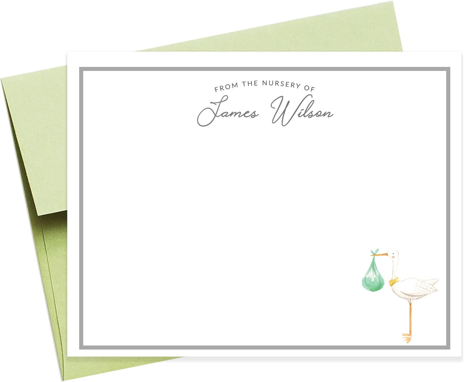 Personalized from the Nursery of Stationary with Stork, Carriage, Personalized New Baby Stationery Notecard Set, Baby Shower Note Cards