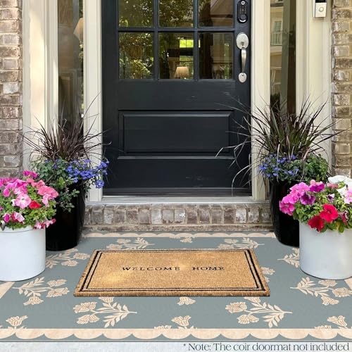 Othilic 3x5 Floral Entry Rug - Small Washable Indoor Outdoor Mats for Front Door Non-Slip Porch Rug Blue Boho Farmhouse Scalloped Throw Rugs for Living Room Bedroom Entryway Kitchen Office Porch Decor by Othilic - Used condition - Image 4