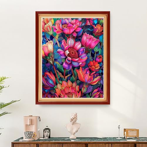 Image of Findvoor Stamped Cross Stitch Kits for Beginners Full Range of Cross Stitching Embroidery Pattern for Adults, 11CT DIY Needlepoint Embroidery Starter Kits-Magic Flower 16x20 inch