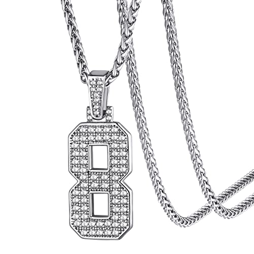 Keystyle Inspiration Jersey Number 8 Chains Necklaces, Simulated Diamond No. 8 Bling Cz Pendant Sport Jewelry #TOP6
