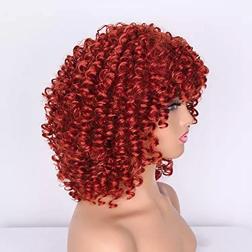 Colorfulpanda Curly Afro Wig for Black Women Natural High Heat Synthetic Hair wigs with Fringe Short Kinky Curly Full Wig Cosplay Party Daily Wear,Golden Red - Image 4