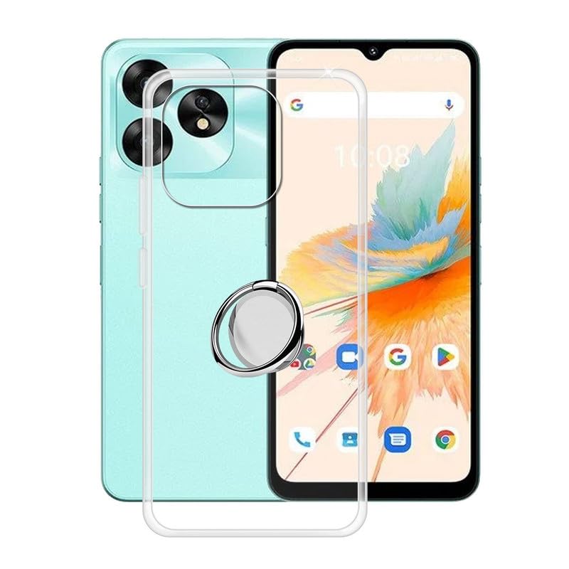 HGJTF Phone Case for Umidigi A15C Case (6.70 Inch), with 360 Degree Rotation Finger Ring Kickstand, Clear Silicone Shockproof X Anti-Scratch Shell TPU Bumper Soft Cover for Umidigi A15C