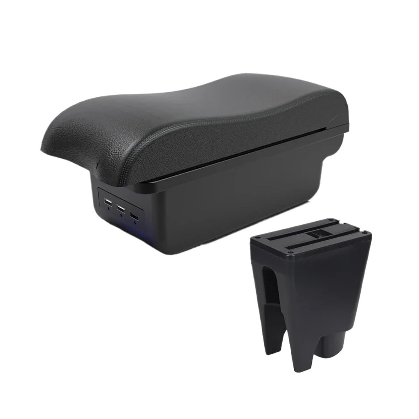 Umdjju B2 Black Line 3 Usb For Citroen For C1 Car Armrest Modification Double-Layer Storage Box Center Console Interior Accessor Car Centre Console Armrest Box(B2 Black Line 3 Usb)