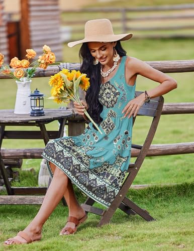 Image of Zeagoo Womens Summer Sundress Boho Floral Casual Tank Dresses with Pockets Sleeveless Tiered Swing A Line Beach Dress