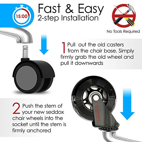 Professional Office Chair Wheels 10Mm Stem - Fit Ikea Chairs Only - 3'' Replacement Rubber Chair Casters - Best Protection For Your Hardwood Floors Without Any Chair Mats - Black #TOP6