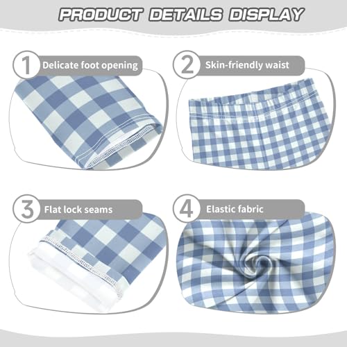 Leggings for Girls Yoga Leggings Pants Tights Trousers Dance Pants Slim Long Pants, Gingham Plaid Grey Blue, 4T3