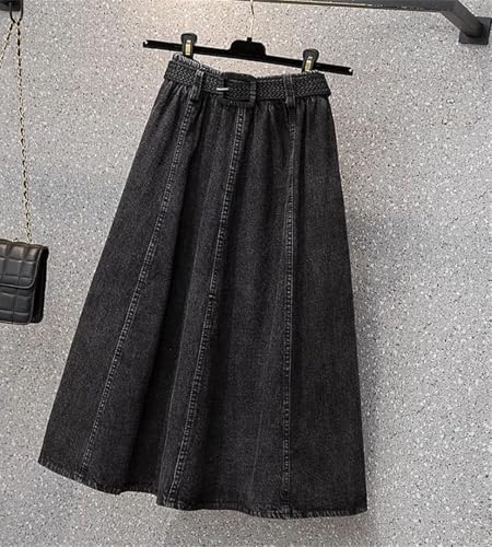 Women Pleated Casual Midi Skirt High Waist Solid A Line Loose Office Lady Jeans Skirts2
