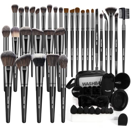MAANGE Lot de 54 pinceaux de maquillage multifonctionnels, pinceaux de maquillage synthétiques de qualité supérieure pour femmes et filles (noir, 54 pièces)