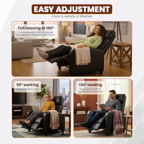 FDW Recliner Chair for Living Room Home Theater Seating Single Reclining Sofa Lounge with Padded Seat Backrest (Black)