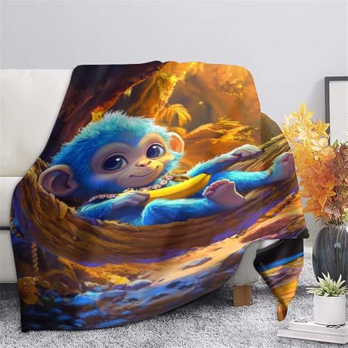 Couverture de voyage plaid lit canapé microfibre chaude enfant adulte singe - 7